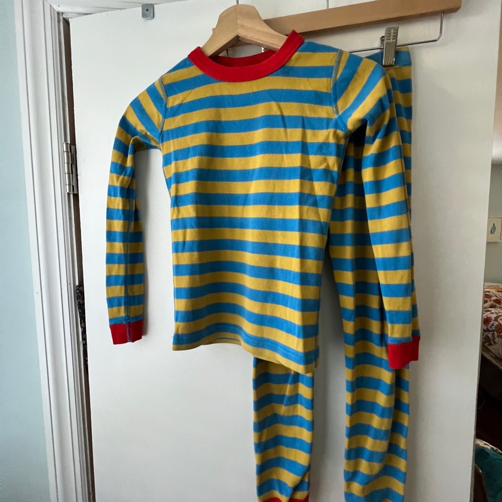 Hanna Andersson Blue and Yellow Striped Kids Pajama Set